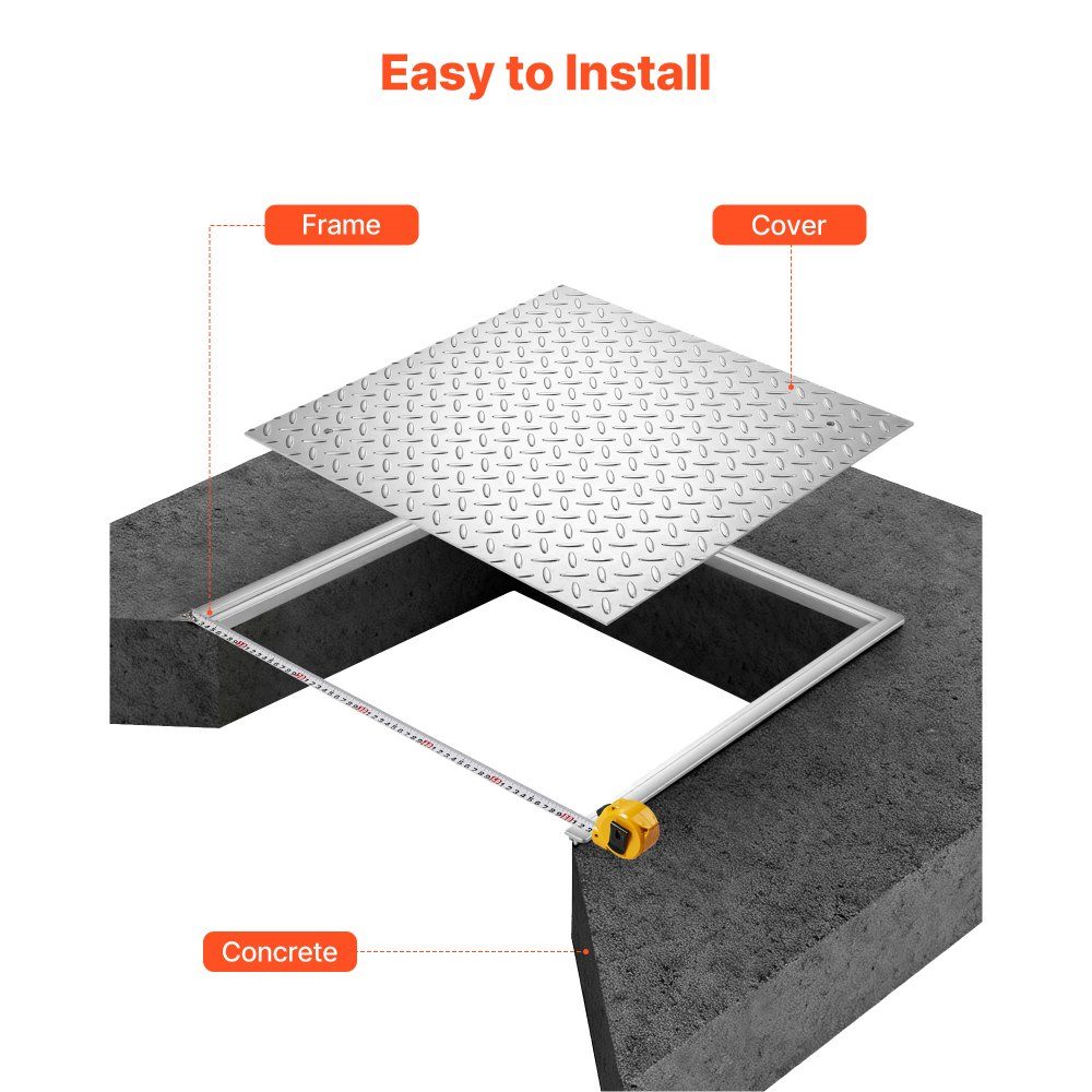 Schachtabdeckung mit Rahmen 50 x 50 cm, quadratische Schachtabdeckung, Klärgrubenabdeckung, robuste, rutschfeste Schachtabdeckung aus Kohlenstoffstahl für Abflüsse, für Gehwege, Gärten, Höfe