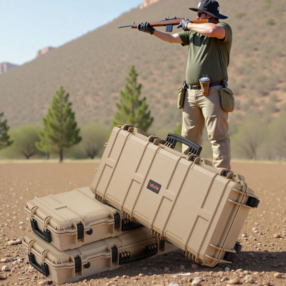 Gun Case with Hard Shell for Long Guns, Lockable Gun Case with Pre-Cut Foam, Long Gun Case, Gun Storage, Rollable, IP67 Waterproof, 97.8 x 42 x 17.3 cm, Khaki