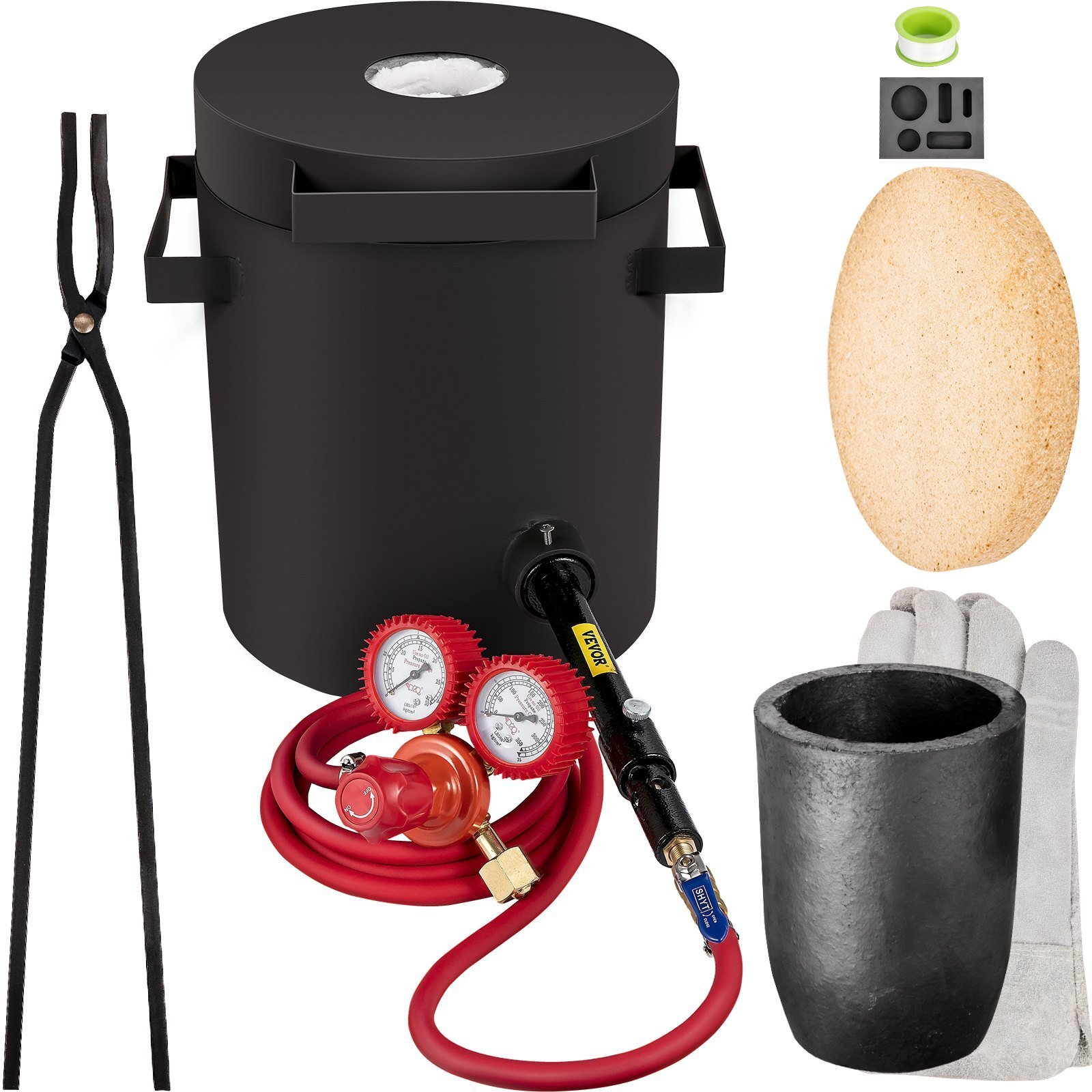 Melting Furnace 10KG, Gas Metal Melting Furnace Propane Clay Graphite Crucible, Forging Furnace for Precious Metal Melting Point 1350°C Starter Set