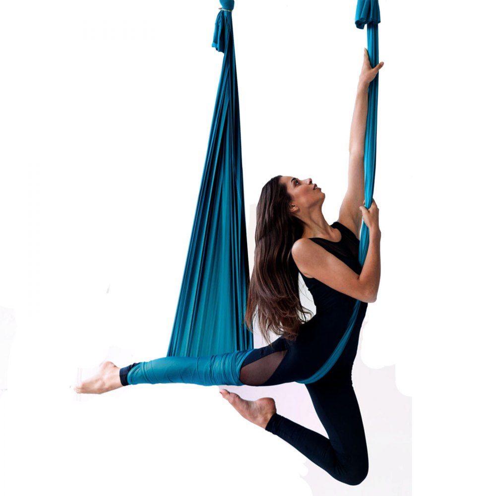 Aerial Yoga Hängematten-Set 5 x 2,8 m, grün, Aerial Yoga Swing Air Flying, Yoga Swing Hängemattenschaukel 1000 kg max. Belastbarkeit, inklusive Yoga-Socken und Stahlkarabiner, Anti-Schwerkraft-Übungen