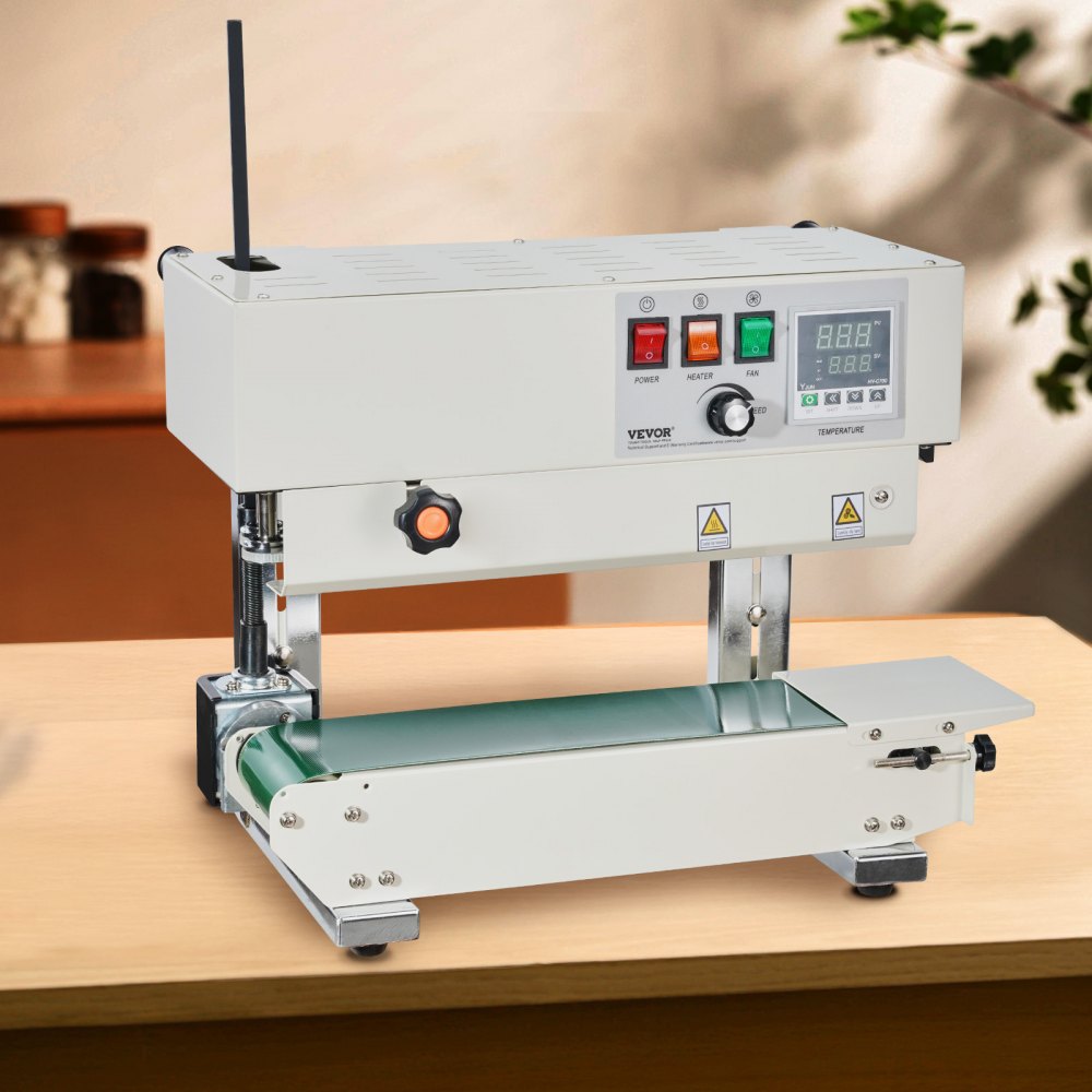 Continuous bag band sealing machine, 0.24-0.47 inch/6-12mm sealing width, vertical band sealing machine with digital temperature control, carbon steel bag sealer for 0.02-0.8mm thick plastic bag films Continuous bag band sealing machine, 0.24-0.47 inch/6-12mm sealing width, vertical band sealing machine with digital temperature control, carbon steel bag sealer for 0.02-0.8mm thick plastic bag films