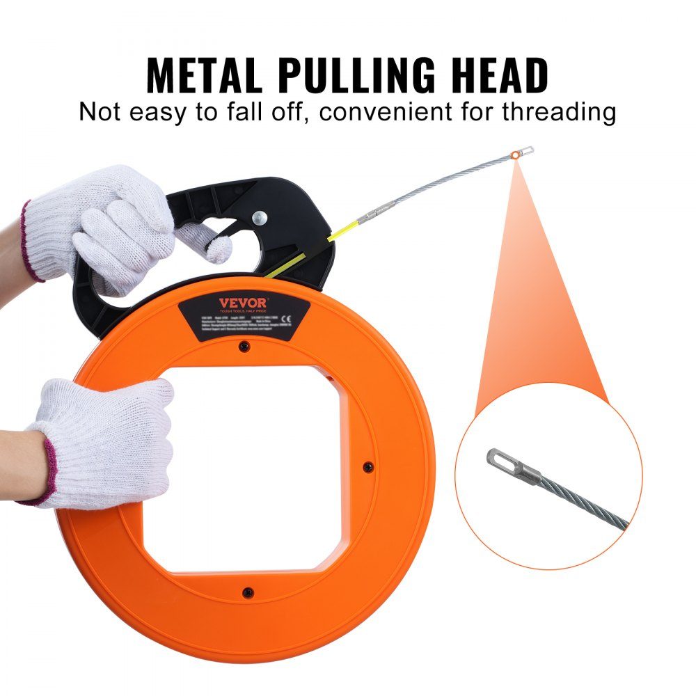 Cable Pulling Aid, 30.5m x 4.2mm, Fiberglass Wire Puller with Optimized Housing and Handle, User-Friendly Cable Pulling Tool, Pulling Spiral for Wall & Electrical Cables, Non-Conductive