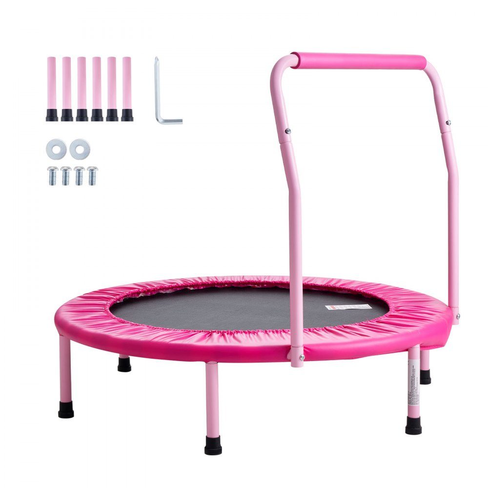 Trampolina dla dzieci, trampolina zewnętrzna, składana trampolina 36 cali z uchwytem, ​​trampolina do odbijania, trampolina ogrodowa dla małych dzieci, prezent urodzinowy dla dzieci w wieku 3 lat i starszych, nośność 100 kg, różowy