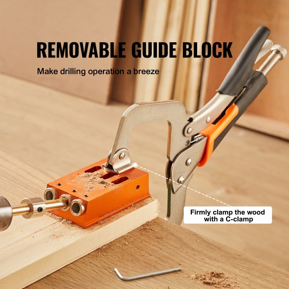 Pocket Hole Jig Set, Three Pocket Holes with Wrench and Square Drive Bits, Dowel Aid Drill Jig for Drilling Pocket Holes and Slanted Holes, Woodworking Drilling Aid
