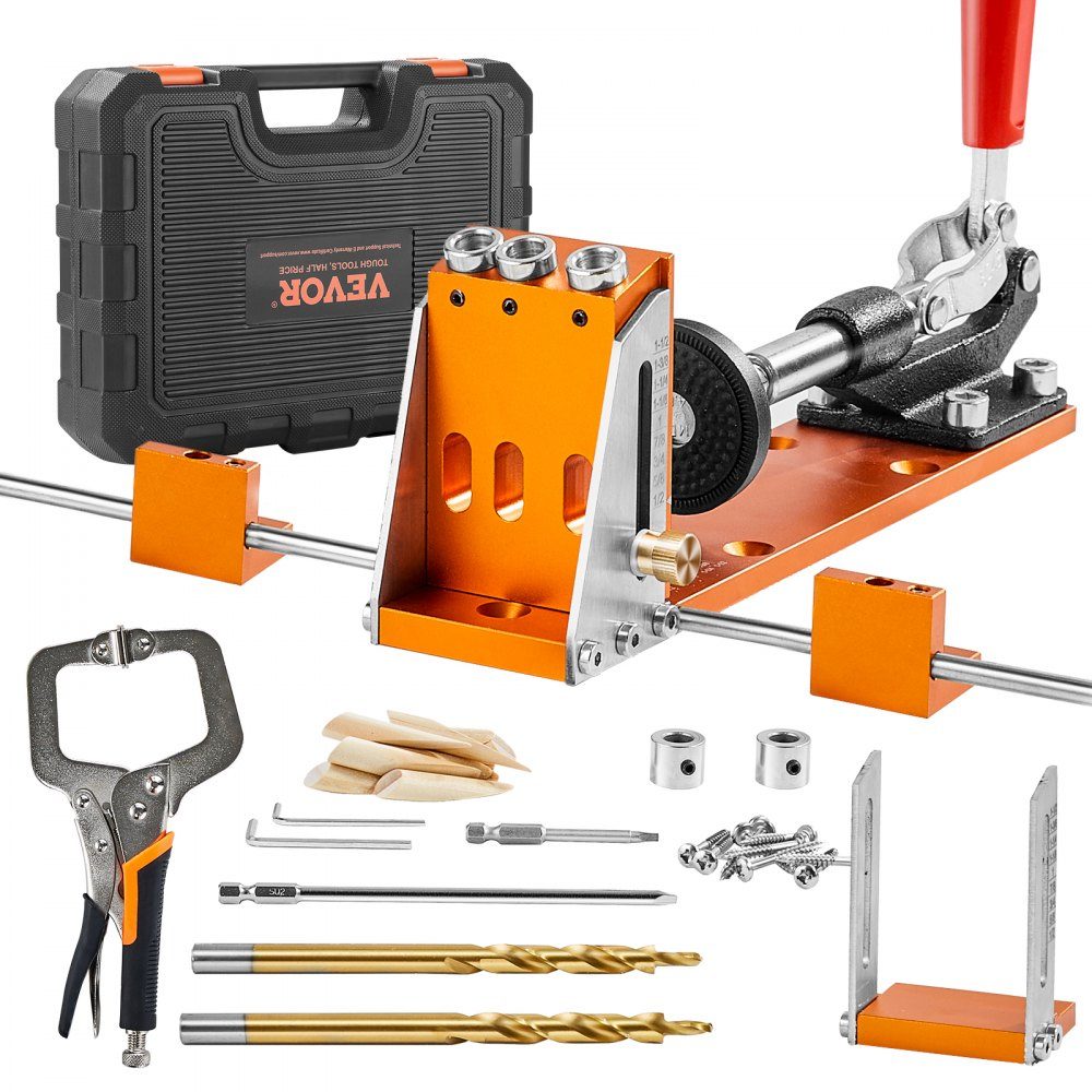 Taschenloch-Vorrichtungs-Set, drei Taschenlöcher mit Schraubenschlüssel und Vierkant-Antriebsbits, Dübelhilfe-Bohrvorrichtung zum Bohren von Taschenlöchern und schrägen Löchern, Bohrhilfe für die Holzbearbeitung