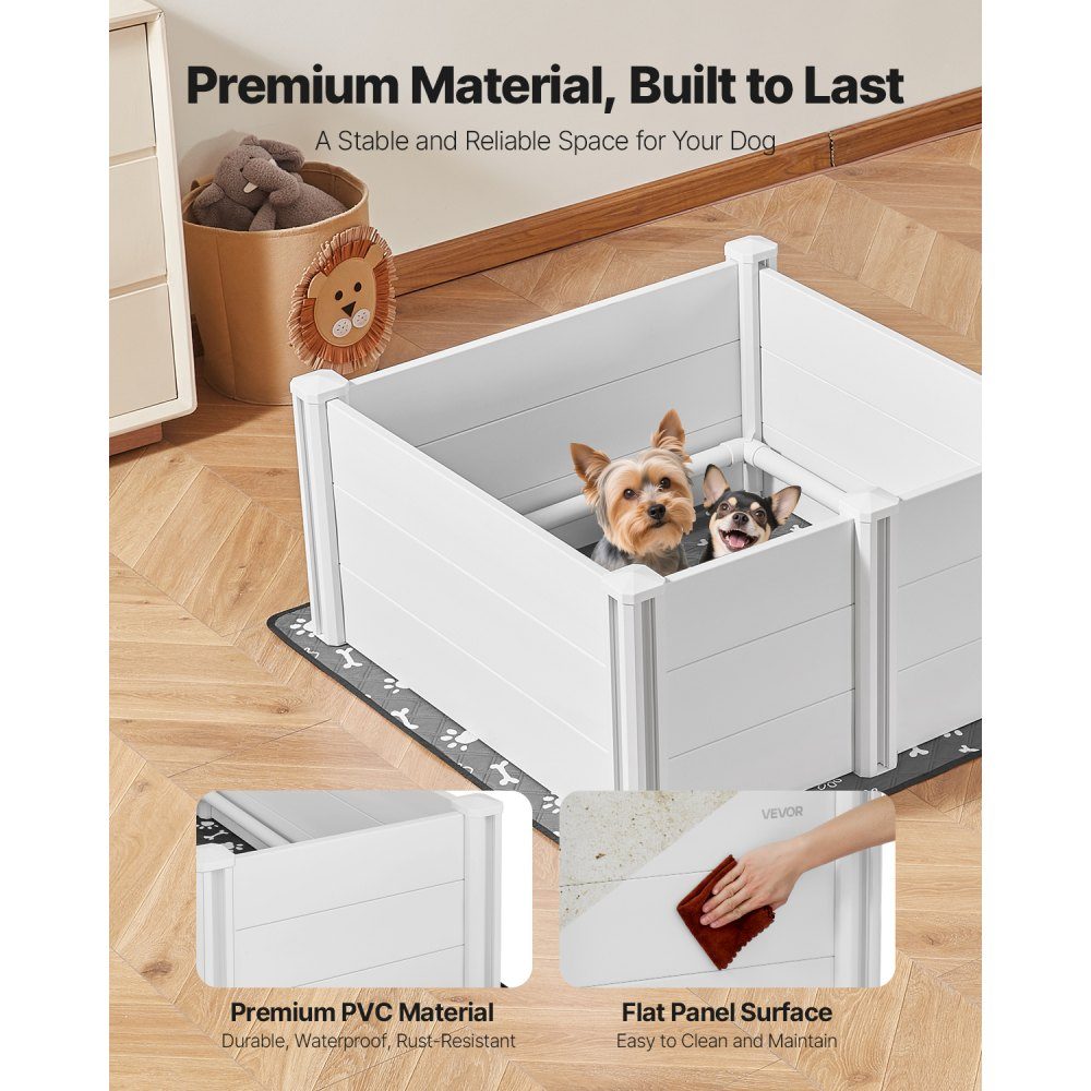 Whelping box for dogs, 98x98x46cm, puppy playpen made of plastic PVC with height-adjustable door & washable pee pad, deformation-proof puppy box for medium-sized dogs, milk white