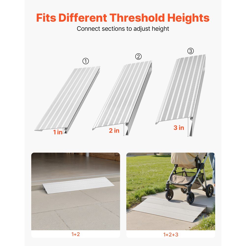 Türschwellenrampe, 423 x 864 x 87 mm, Rollstuhlrampe aus Aluminiumlegierung mit 360 kg Tragfähigkeit, Bordsteinrampen für Heimtreppen für Rollstühle, Roller, Gehhilfen, Fahrräder, Dreiräder