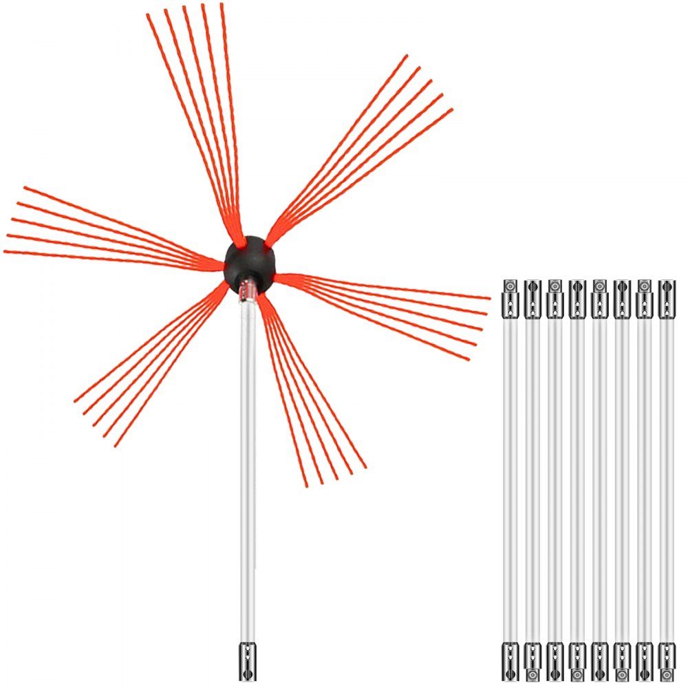 Schoorsteenveger 9m, schoorsteenvegerbezem 30mm borstellengte schoorsteenvegerbezem, 101-305mm schoorsteenstaven, pijpstang schoorsteenveger krachtvegen reiniging schoorsteenbezemsysteem