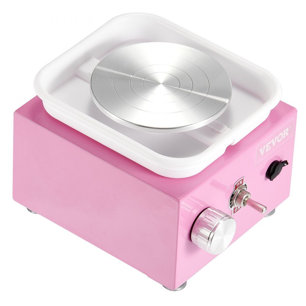 Mini Pottery Wheel 0-320RPM Adjustable Speed ​​Detachable Basin Molding Machine 2.5"/3.9" 2 Turntables Electric Ceramic Pottery Wheel 18 Pieces Accessories for Arts and Crafts DIY Pink