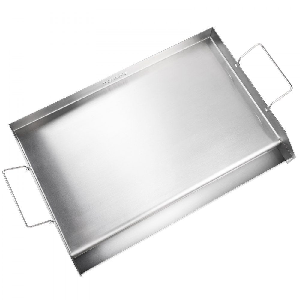 Plaque de gril 430 en acier inoxydable 58,7 x 39,5 x 9,9 cm - Plaque de gril universelle de 2 mm d'épaisseur utilisable, plaque de gril de fête pour barbecue en plein air avec poignée gril à gaz pour gril à gaz, gril à charbon et accessoires de gril élect