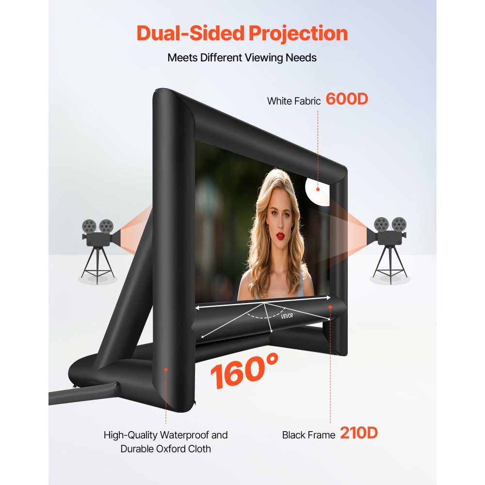 Inflatable Movie Screen, 600D Projector Screen, Projection Screen with Portable Storage Bag, 16:9 Movie Projection for Home Theater Theme Party, Pool Fun (413x200x330cm)