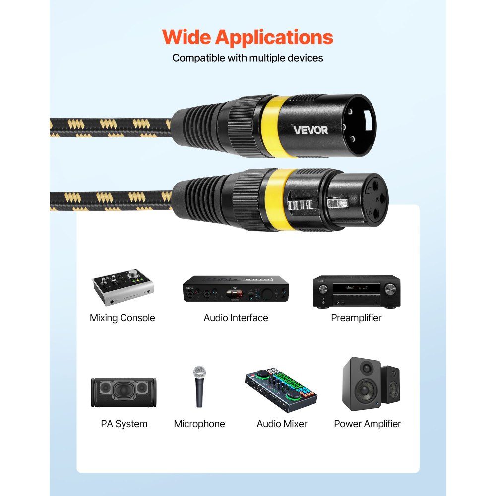 XLR-Kabel, 7,6 m, 6 Stück, abgeschirmte, symmetrische DMX-Mikrofonkabel (Stecker auf Buchse), vergoldete 3-polige XLR-Mikrofon-Lautsprecherkabel für Bühnenbeleuchtung, Mikrofone, Verstärker