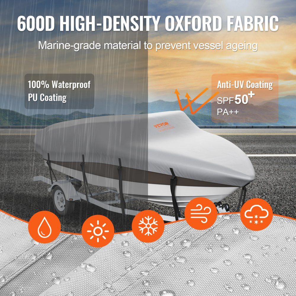 Boat tarpaulin boat tarpaulin, 518-579 cm tarpaulin inflatable boat 600D Oxford fabric boat tarpaulin cover with storage bag 435 x 300 mm, fishing boat tarpaulin grey
