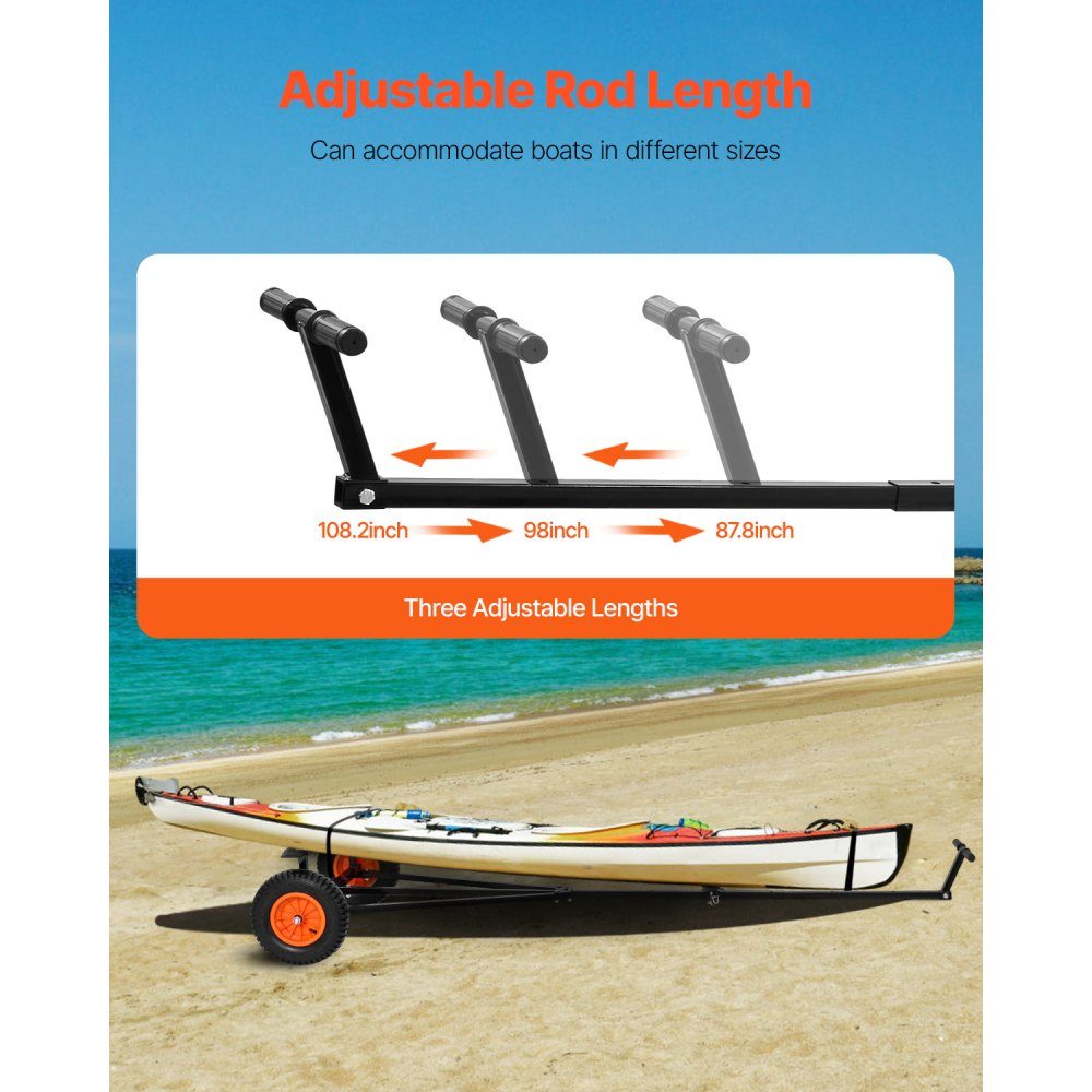 Remorque de bateau Dolly Chariot Remorque 190 kg Charge de support 40 cm Pneu pneumatique Support antidérapant en acier au carbone pour déplacer les kayaks, les bateaux à moteur et les bateaux de pêche