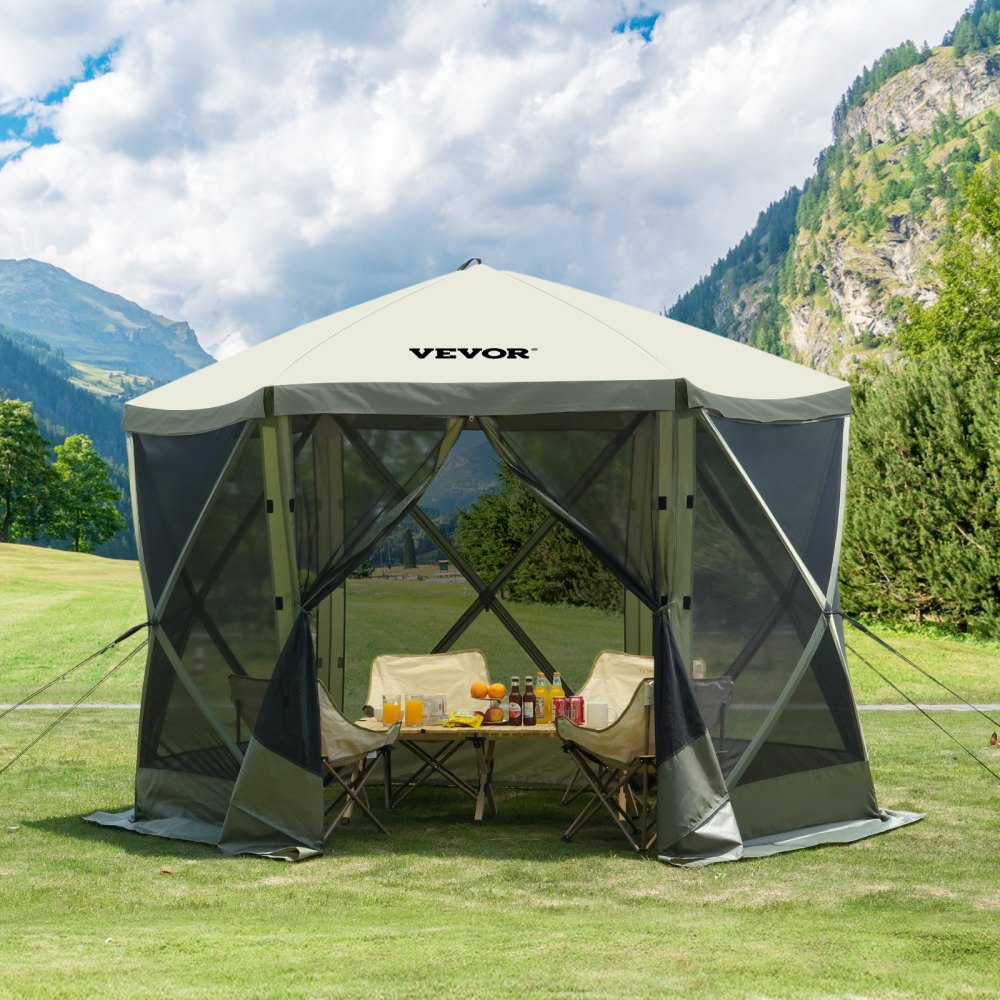 Pop-up-Pavillonzelt, Pop-up-Zelt mit 6 Seitenüberdachungen, Sonnenschutz mit 6 abnehmbaren Sichtschutz-Windtüchern und Netzfenstern, 10 x 10 Fuß, Schnellaufbauzelt mit Moskitonetz, Armeegrün Pop-up-Pavillonzelt, Pop-up-Zelt mit 6 Seitenüberdachungen, Sonnenschutz mit 6 abnehmbaren Sichtschutz-Windtüchern und Netzfenstern, 10 x 10 Fuß, Schnellaufbauzelt mit Moskitonetz, Armeegrün