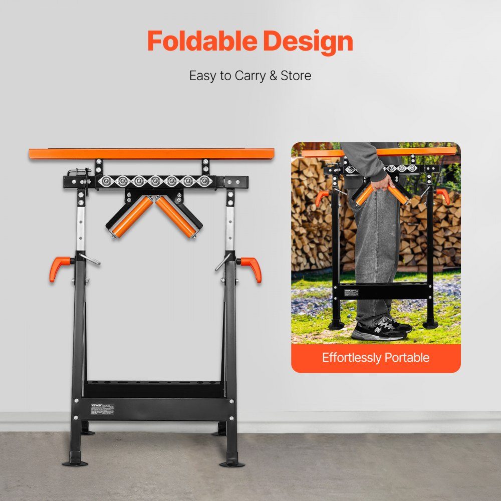 4-in-1-Rollenständer 200 kg, Rollenständer 84–127 cm höhenverstellbar, Arbeitsständer mit Gestell und poliertem multidirektionalem Rollenkopf, für Tischkreissägenauslauf, Verlängerungsunterstützung