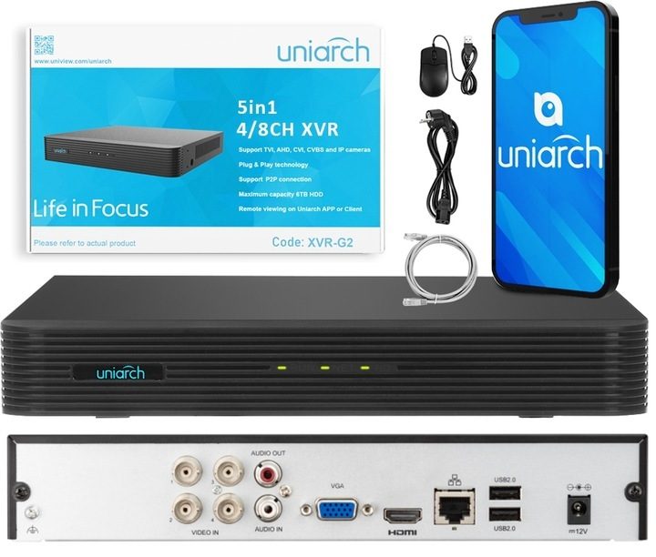 UNIARCH 4 KAMERAS DVR 4 Kanäle 5Mpx CCTV-ÜBERWACHUNG Empfänger Universal IOS Android XVR-104-G2