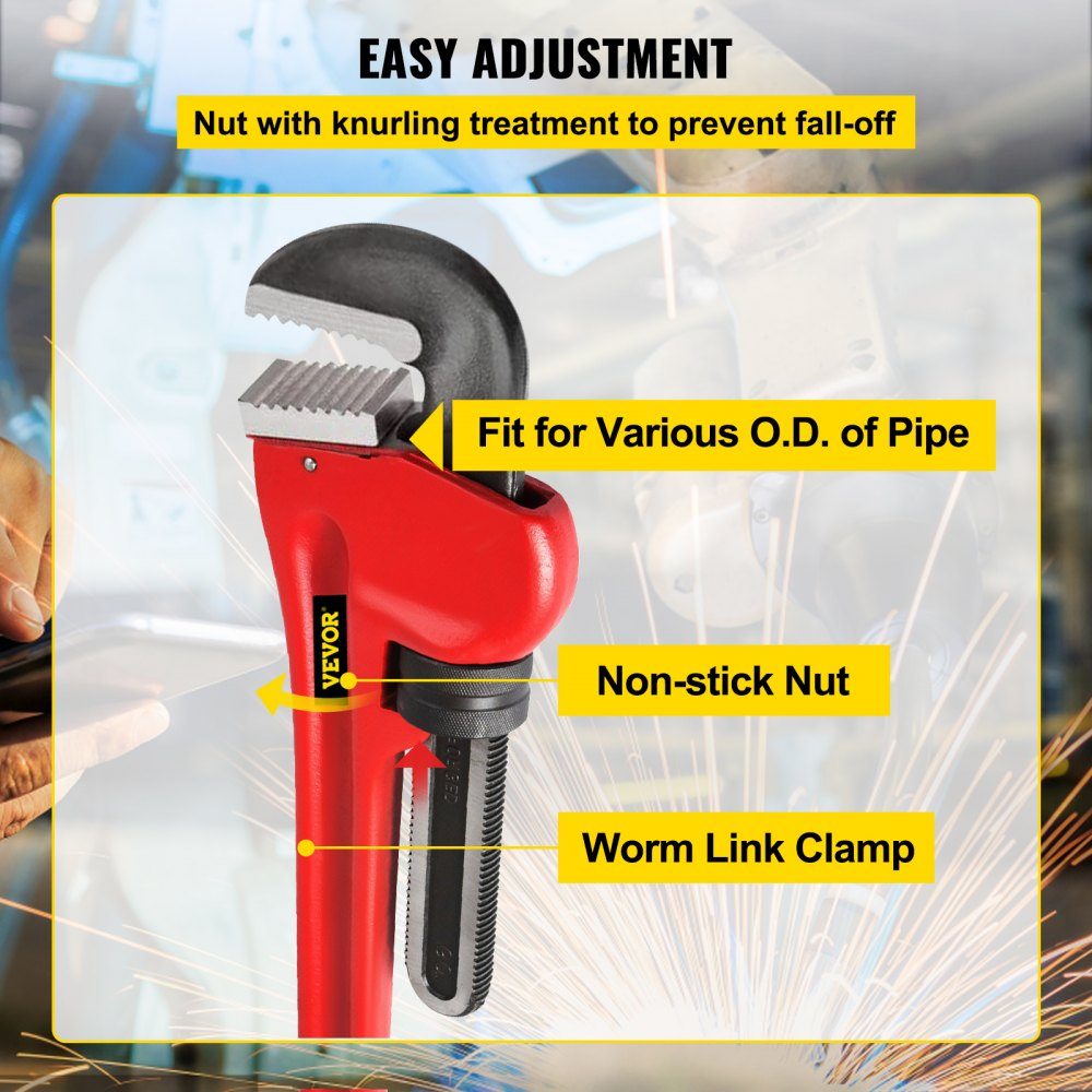 Pipe Wrench Crimping Tool Pressing Wrench 110cm Steel Pipe Wrench Adjustable Plumbing Tool for Sink Faucet Toilet Bathroom Kitchen Drain Repair Installation