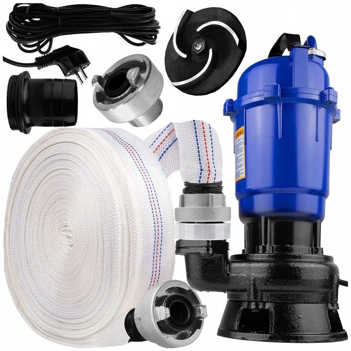 High-performance dirty water pump with 20m fire hose set submersible pump black 2600 W 12000 l/h