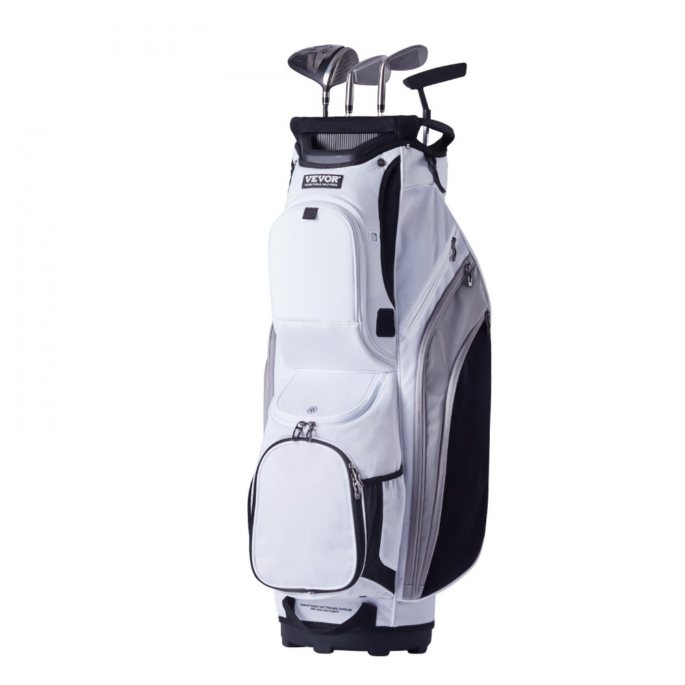 Golfkartas met 14-weg bovenorganizer, 36" 13 zakken Premium nylon kartas, duurzame golftassen met handvatten, stofkap en afneembare bandjes voor mannen en vrouwen, wit kleurblokontwerp