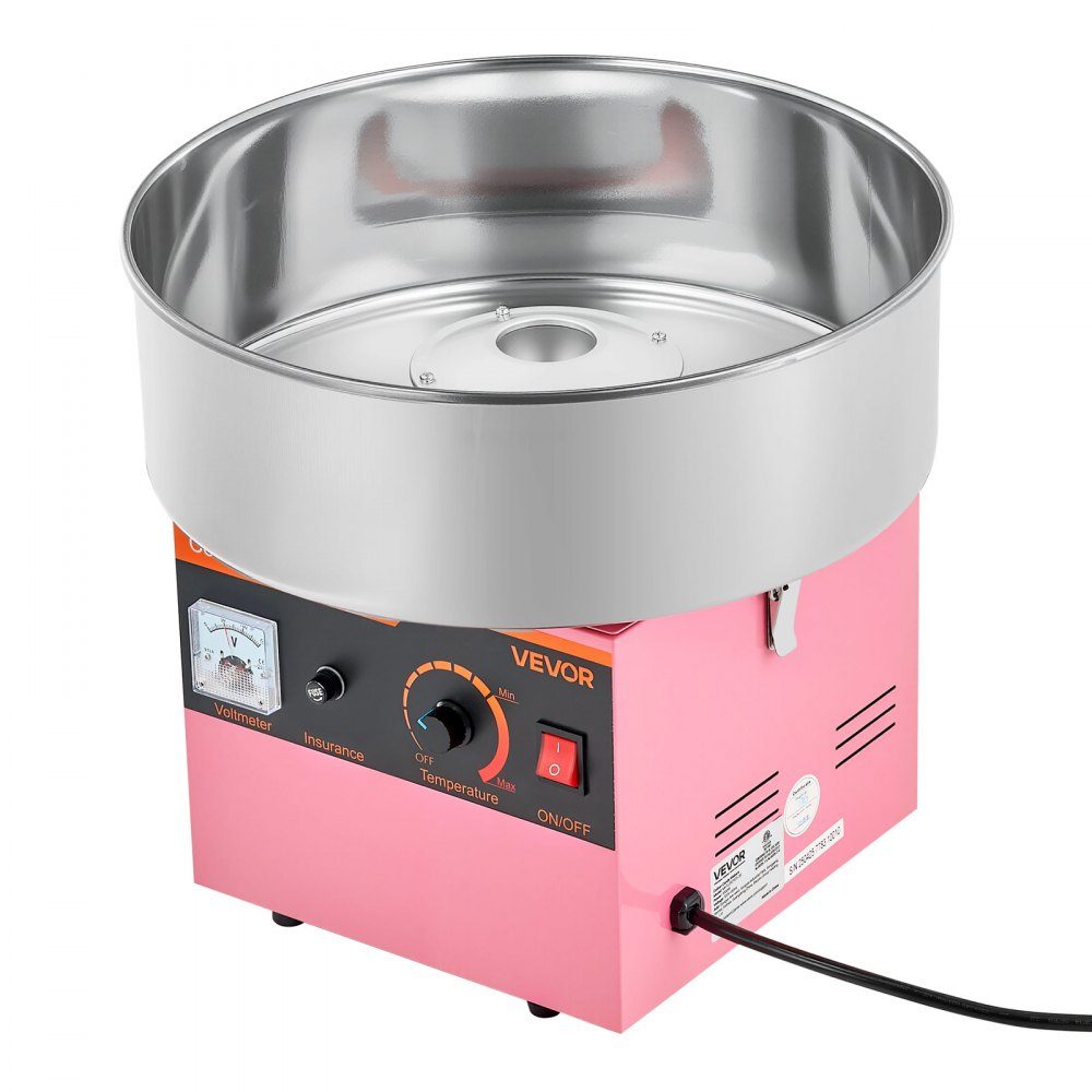 Machine à barbe à papa, machine à barbe à papa électrique 1000 W avec bol en acier inoxydable de 38 cm et cuillère à bonbons, fait de la barbe à papa pour les anniversaires à la maison, les réunions de famille, rose, 3500 tr/min – Réf. HT-23877