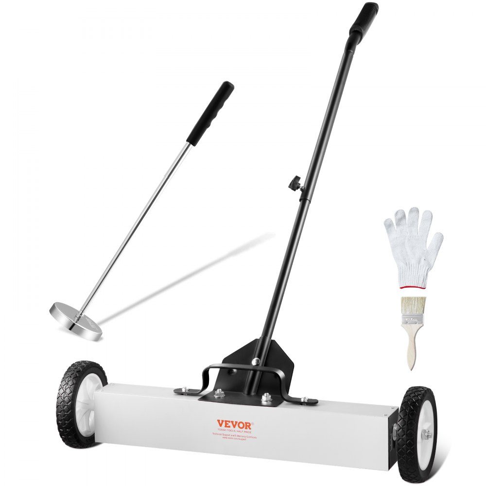 24-Zoll-Magnetkehrmaschine mit Rädern, 50 Pfund Kapazität, mit ausziehbarem magnetischem Aufnahmewerkzeug, verstellbarem Griff, magnetische Aufnahmekehrmaschine zum Aufnehmen von Nägeln und Schrauben, für Werkstatt, Garage, Hof