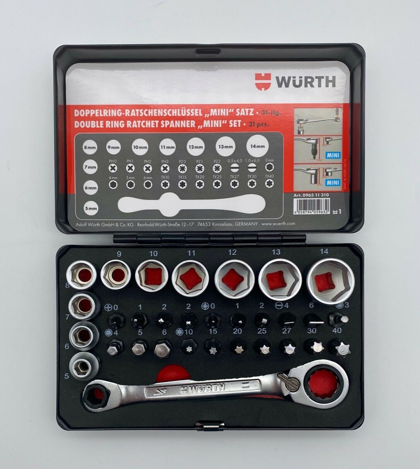 Würth Doppelring-Ratschen-Sortiment Mini 31-teiliges Bit-Sortiment Steckschlüssel