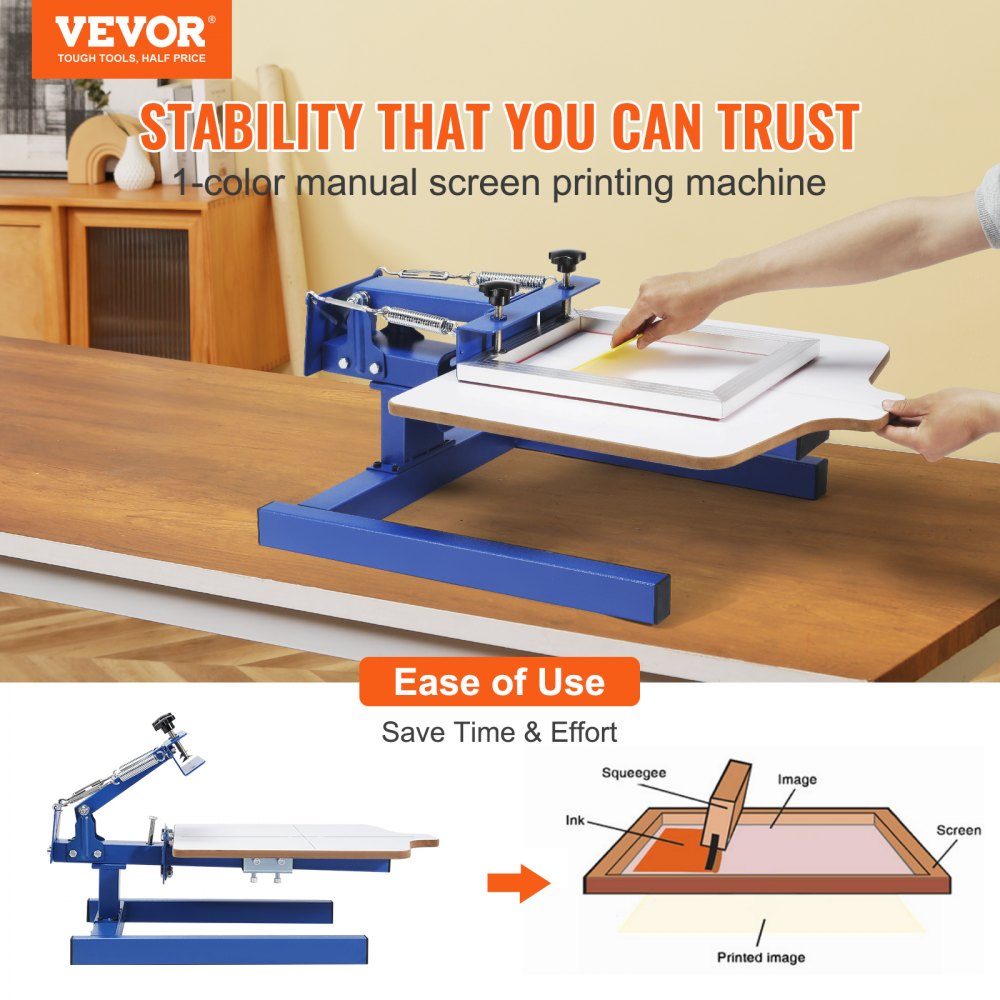 Screen Printing Press T-Shirt Screen Printing Machine 1 Color + 1 Station, T-Shirt Press, Heat Press for DIY, Printer for Textile Printing, Clothing, Pillowcases, Luggage, etc