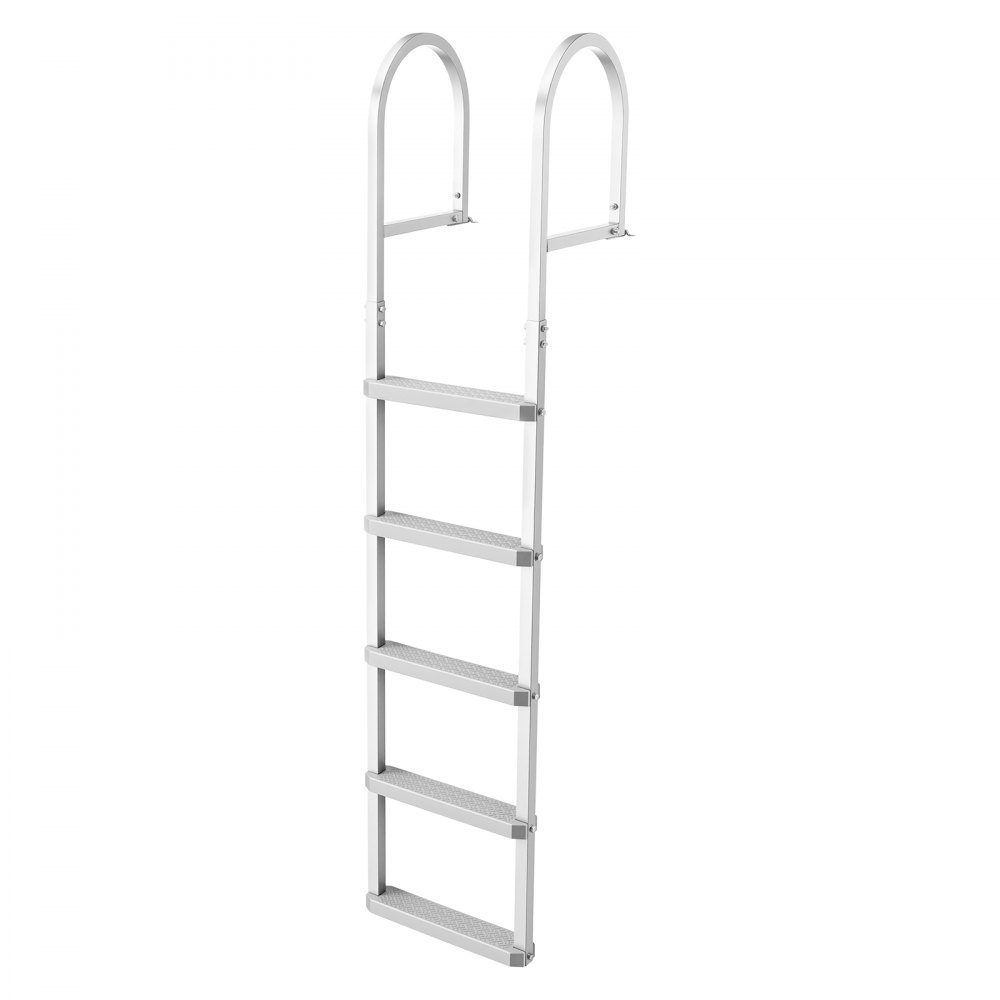 Dock Ladder, Detachable Boat Ladder with 5 Non-Slip Steps, Wide Pedals and Handrail, Pool Ladder with 500lb Load Capacity Aluminum Alloy, Entry Ladder for Docks, Pools, Lakes, Yachts, Silver
