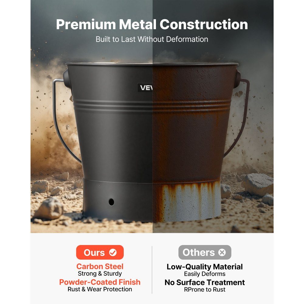 Ash bucket with lid, 4 parts. Set with coal bucket, shovel, broom and gloves, fireplace coal bucket and metal ash container, 9.8 liter capacity for fireplaces, fire pits, wood stoves
