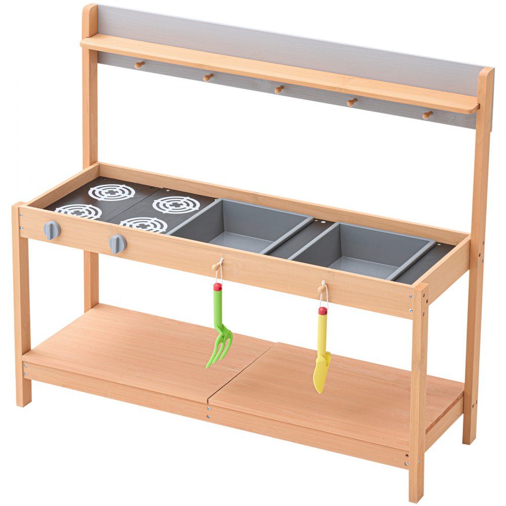 Mud kitchen 1000x360x885 mm, children's kitchen, wooden toy play kitchen set with accessories, outdoor play set, role play outdoor kitchen for boys and girls, toddler play kitchen with stove and sink