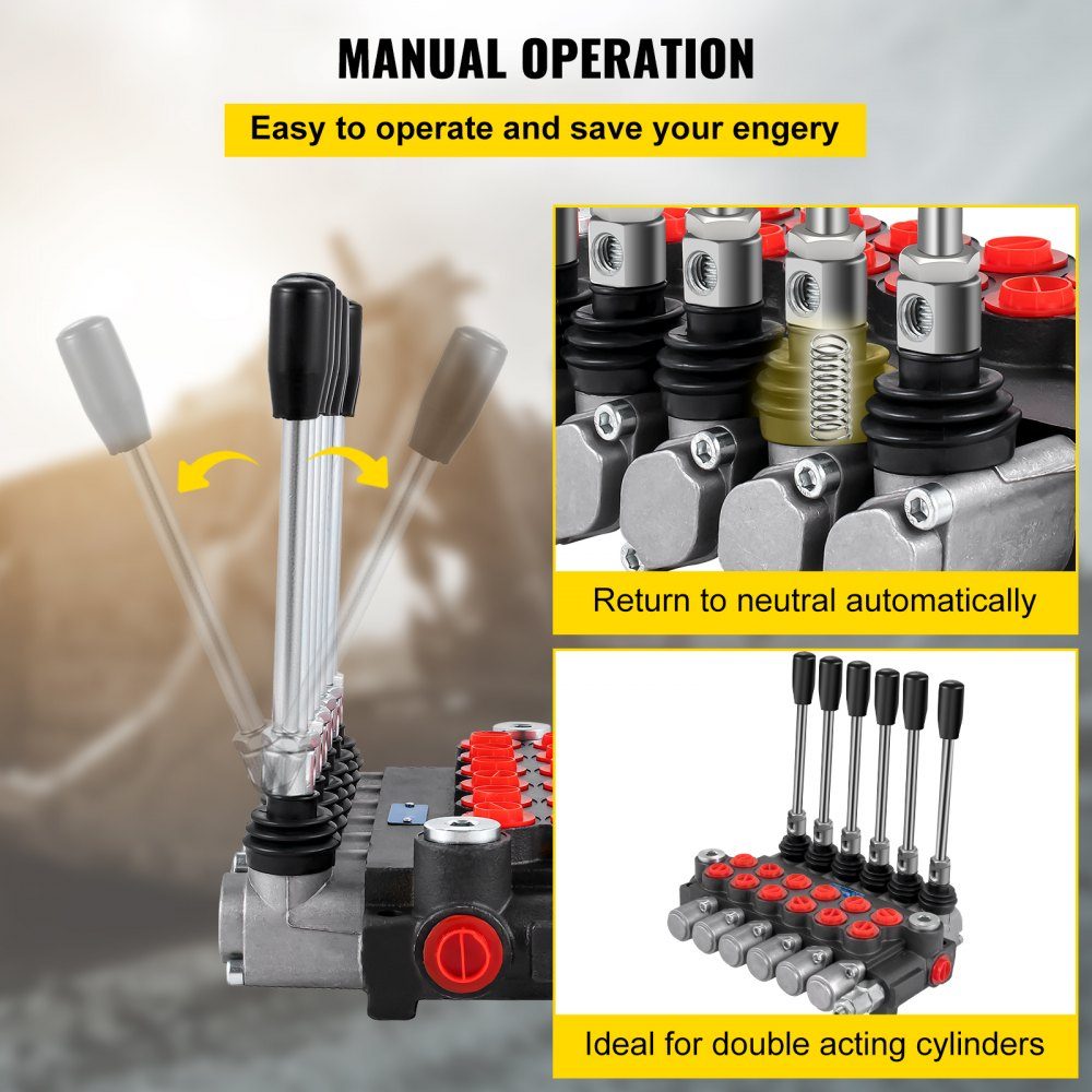 Hydraulic directional control valve, 6 spool hydraulic spool valve, 11 GPM hydraulic loader valve, 3600 PSI directional control valve, hydraulic valves and controls for tractors, loader tanks