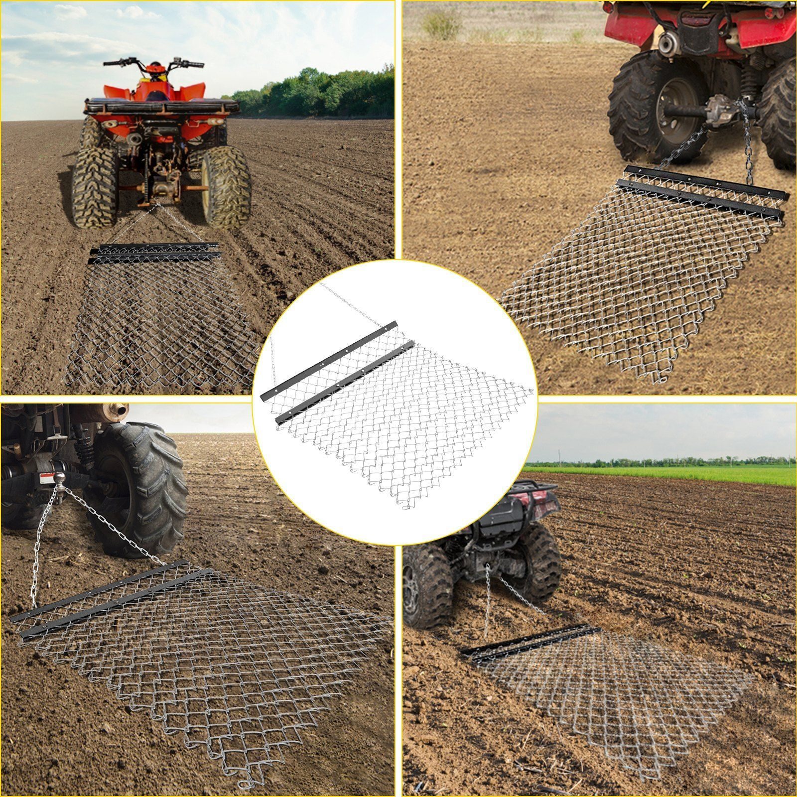 Drag meadow harrow steel meadow drag 1.2 x 1.5 m field harrow scarifier tractor leveling the ground for gravel driveways, playing fields, yards etc.