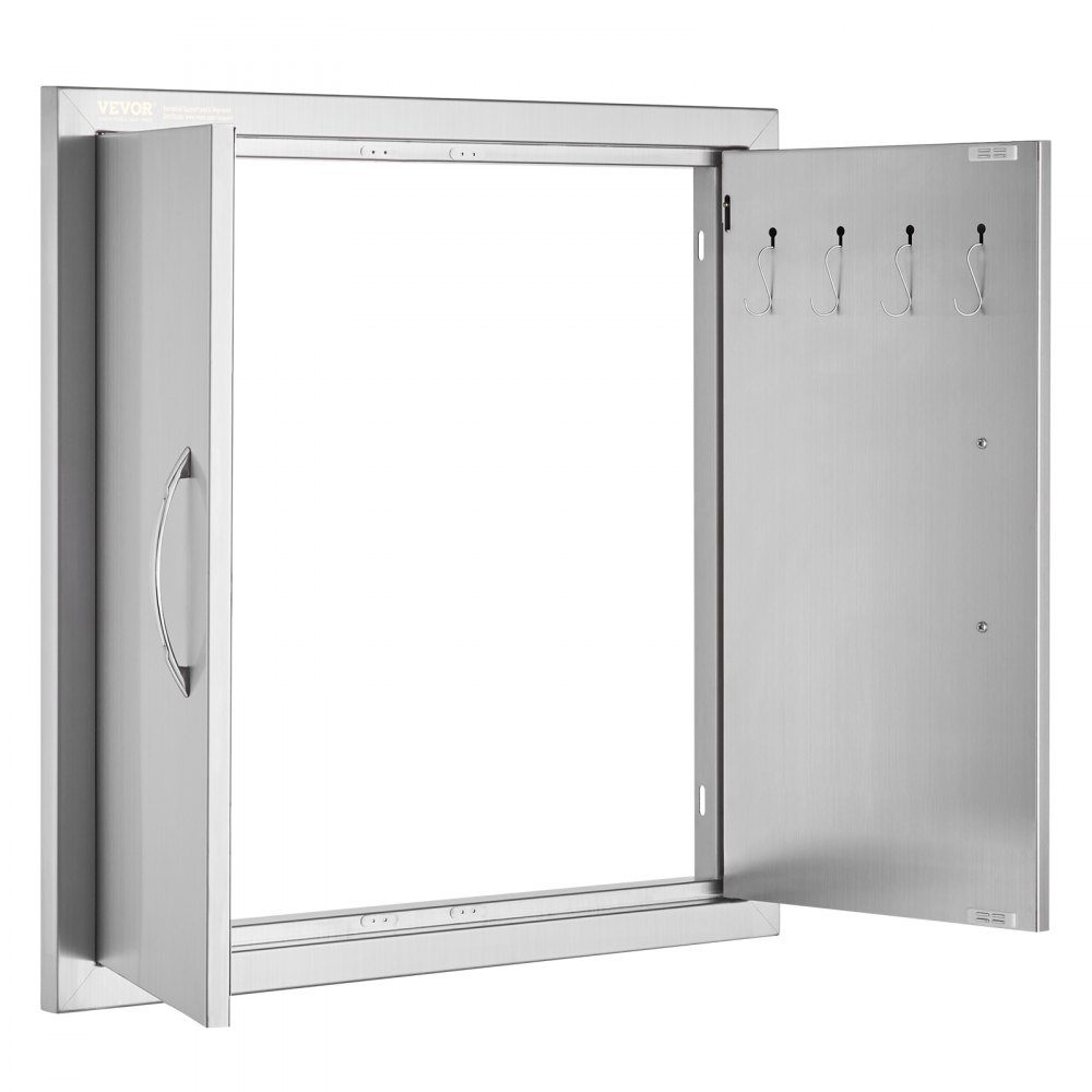 Grill-Zugangstür, 610 x 610 mm, doppelte Außenküchentür, bündig montierte Edelstahltür, doppelwandige vertikale Tür mit Griffen und Haken, für Grillinsel, Grillstation, Außenschrank
