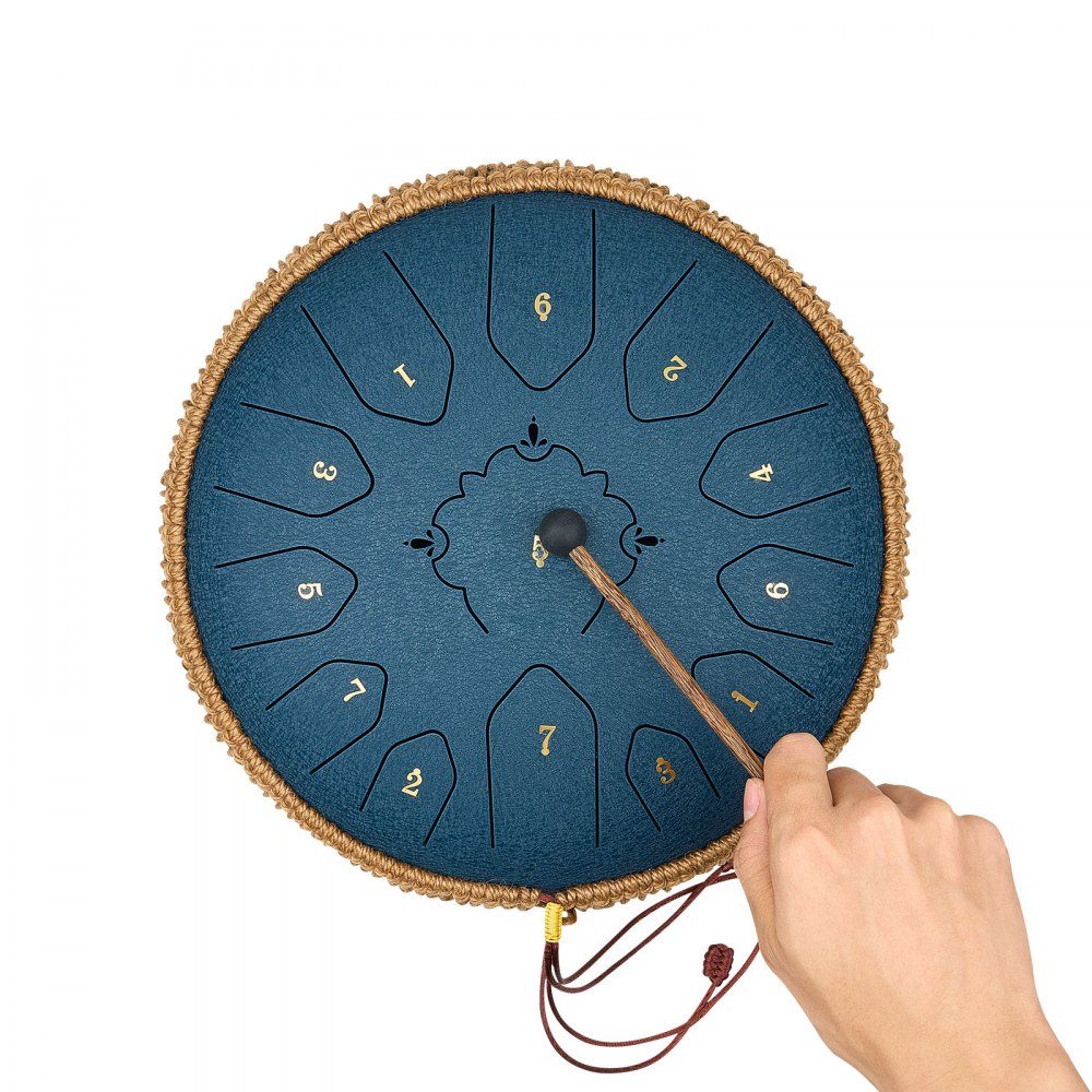 Zungentrommel, Ø305 mm, 13 Töne, Regentrommel, C-Dur, mit Notenbuch & Schlägeln, Schlaginstrument für Meditation, Yoga & musikalisches Einsteigertraining, Stahlzungentrommel Marineblau