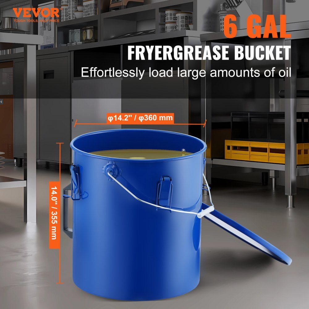 Frying Oil Bucket Oil Disposal Container, 5L Carbon Steel Frying Oil Bucket with Rustproof Coating, Oil Transport Container with Lid, Filter Bag for Filtering Hot Cooking Oil, Blue