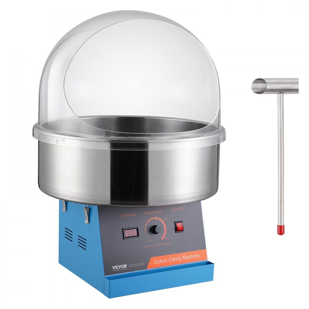 Elektrische suikerspinmachine, 1000 W suikerspinmachine, commerciële suikerspinmachine met deksel, roestvrijstalen kom en suikerlepel, perfect voor familiebijeenkomsten, feesten (blauw)