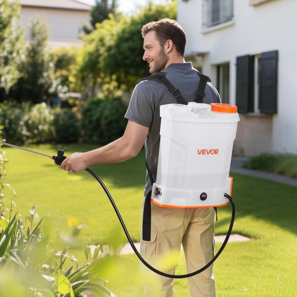 Cordless Sprayer, 12L Electric Backpack Pressure Sprayer, 2 Retractable Wands and 5 Nozzles, Adjustable from 0-6 Bar, 2 Hours Running Time, Portable Pump Sprayer for Yard, Garden and Lawn