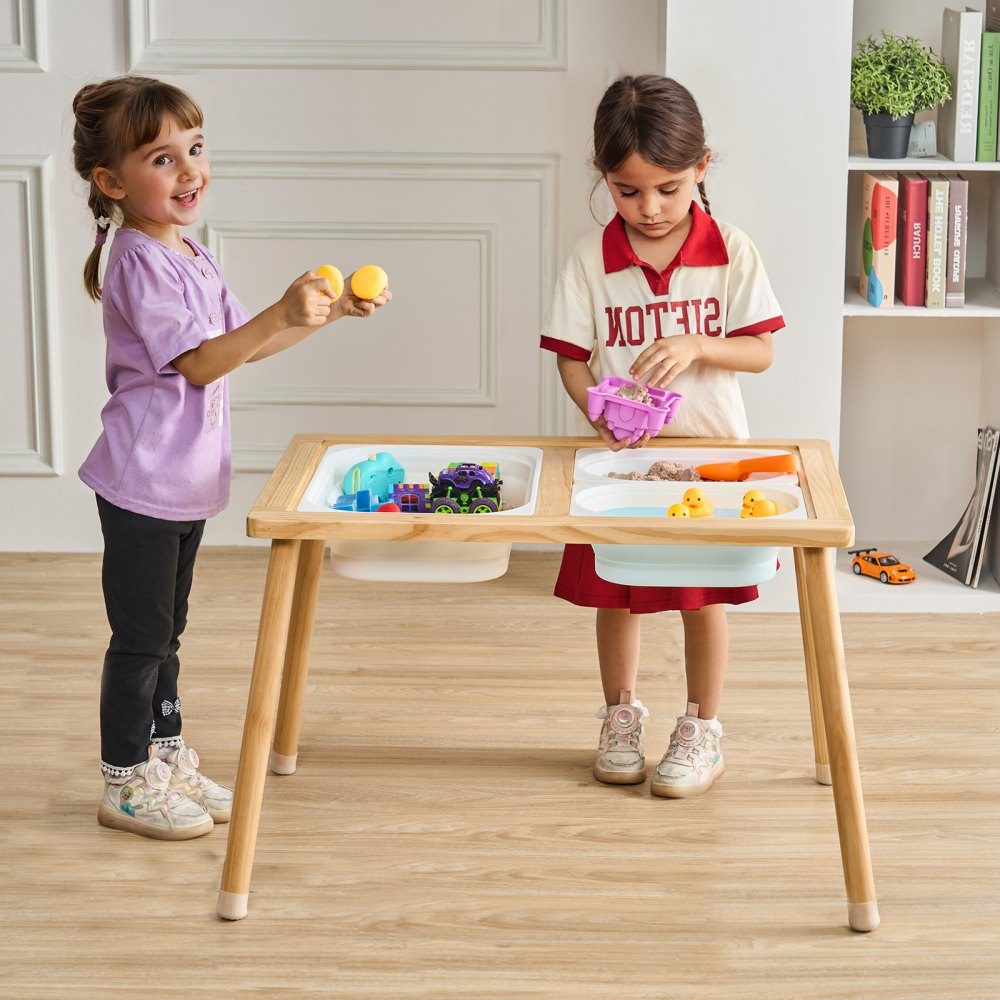 Sensory Table for Toddlers, Activity Table with 3 Foldable Storage Bins and Double Sided Board, Sand and Water Table, Wooden Sensory Table for Kids to Learn Drawing and Eating