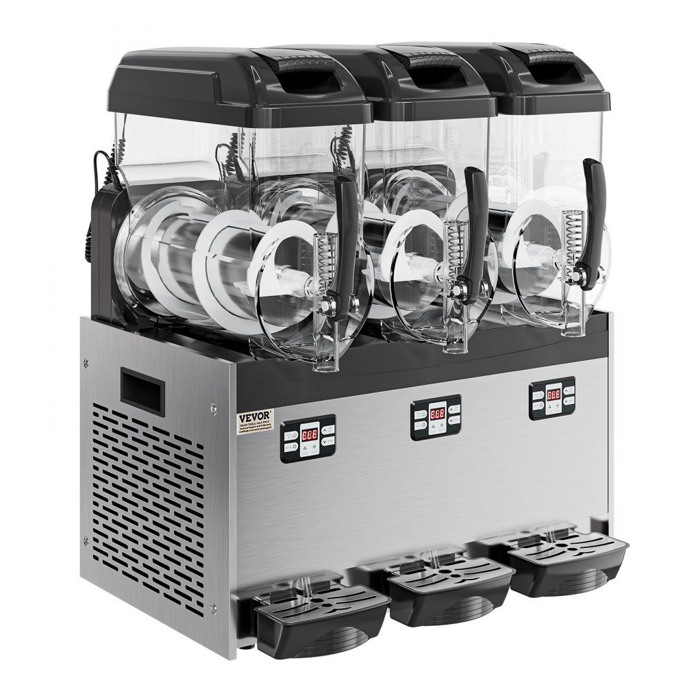 Commercial Slush Ice Cream Maker, 12L x 3, Three Tank Frozen Drink Machine, 144 Cups, Stainless Steel Slush Ice Cream Maker with Keyboard, Soft Ice Cream Machine for Party, Restaurant, Cafe, Bar