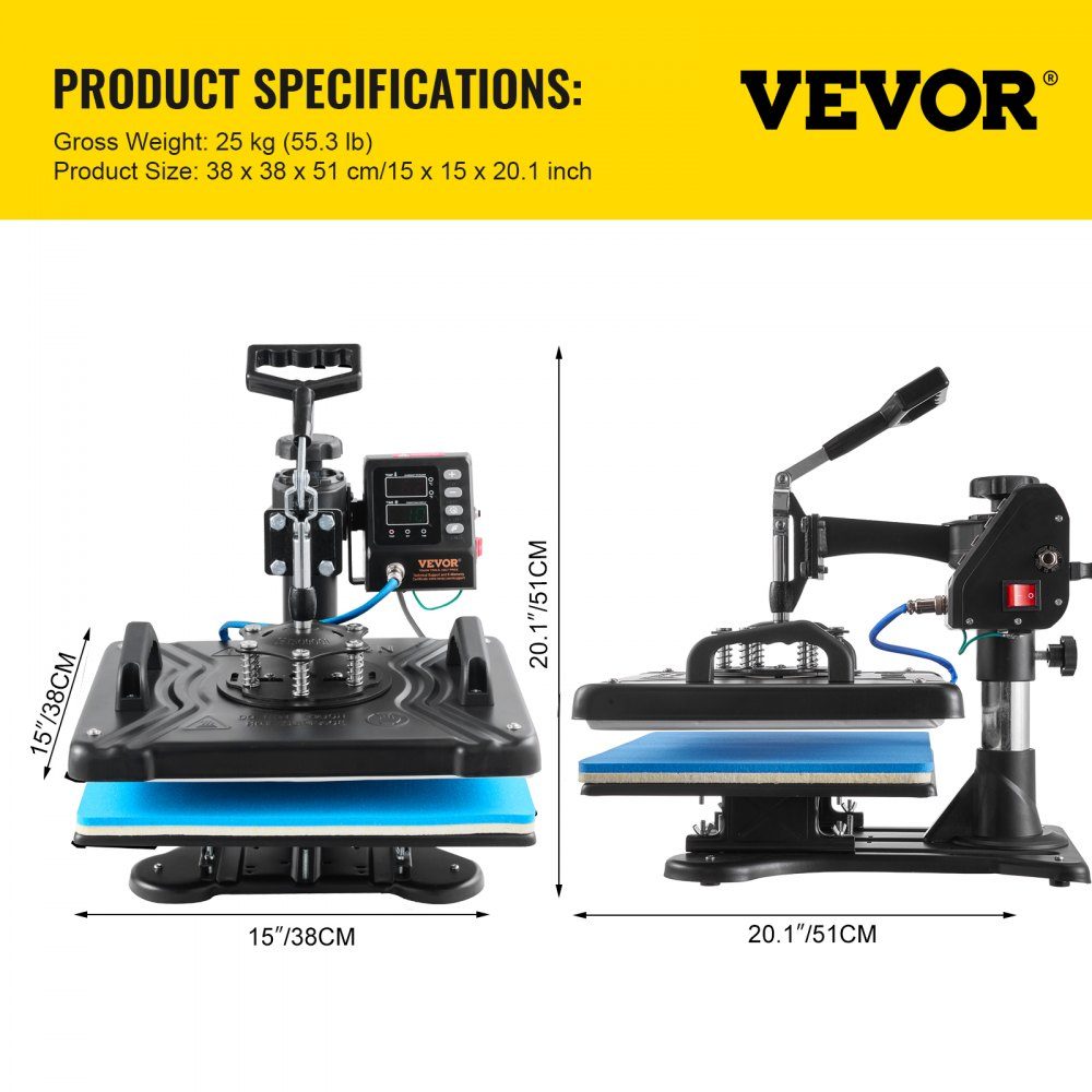 10 in 1 Heat Press 38x30cm Heat Press Black Hot Press Textile Press Multifunction Sublimation T-Shirt Press Mug Press