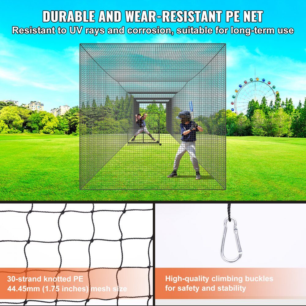 Baseball Batting Cage Net with Frame and Net for Home or Backyard, 55 Feet Baseball Batting Cage Net for Batting and Fielding, Baseball Net Batting Cage for Kids or Adults, Black