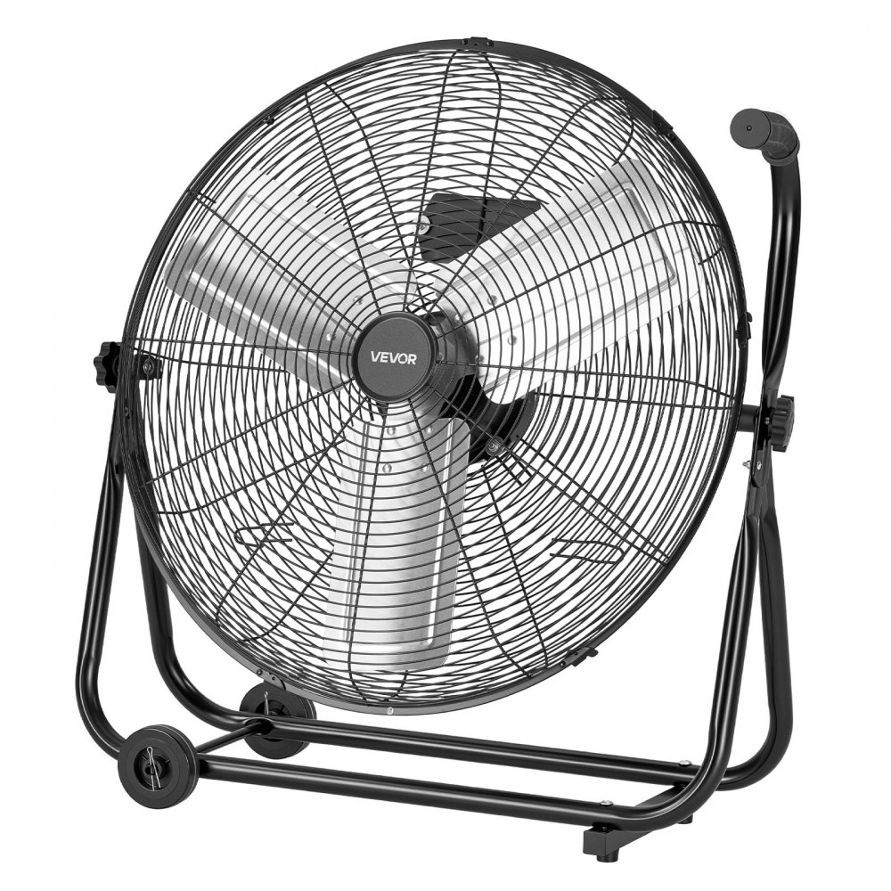 Vloerventilator Ø609,6mm, windmachine 360° kantelbaar, voetstukventilator met 3 snelheden, trommelventilator draagbaar met handvatrollen & 1,6m kabel, industriële ventilator voor garagemagazijn Vloerventilator Ø609,6mm, windmachine 360° kantelbaar, voetstukventilator met 3 snelheden, trommelventilator draagbaar met handvatrollen & 1,6m kabel, industriële ventilator voor garagemagazijn