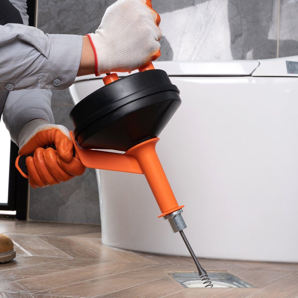 Pipe Cleaning Cable 1/4" x 300" Spring Steel Cable Drain Cleaner with Drum Manual & Electric Hand Feed Pipe Cleaning Shaft Pipe Cleaning Device Ideal for Toilet Sewer Floor Drains
