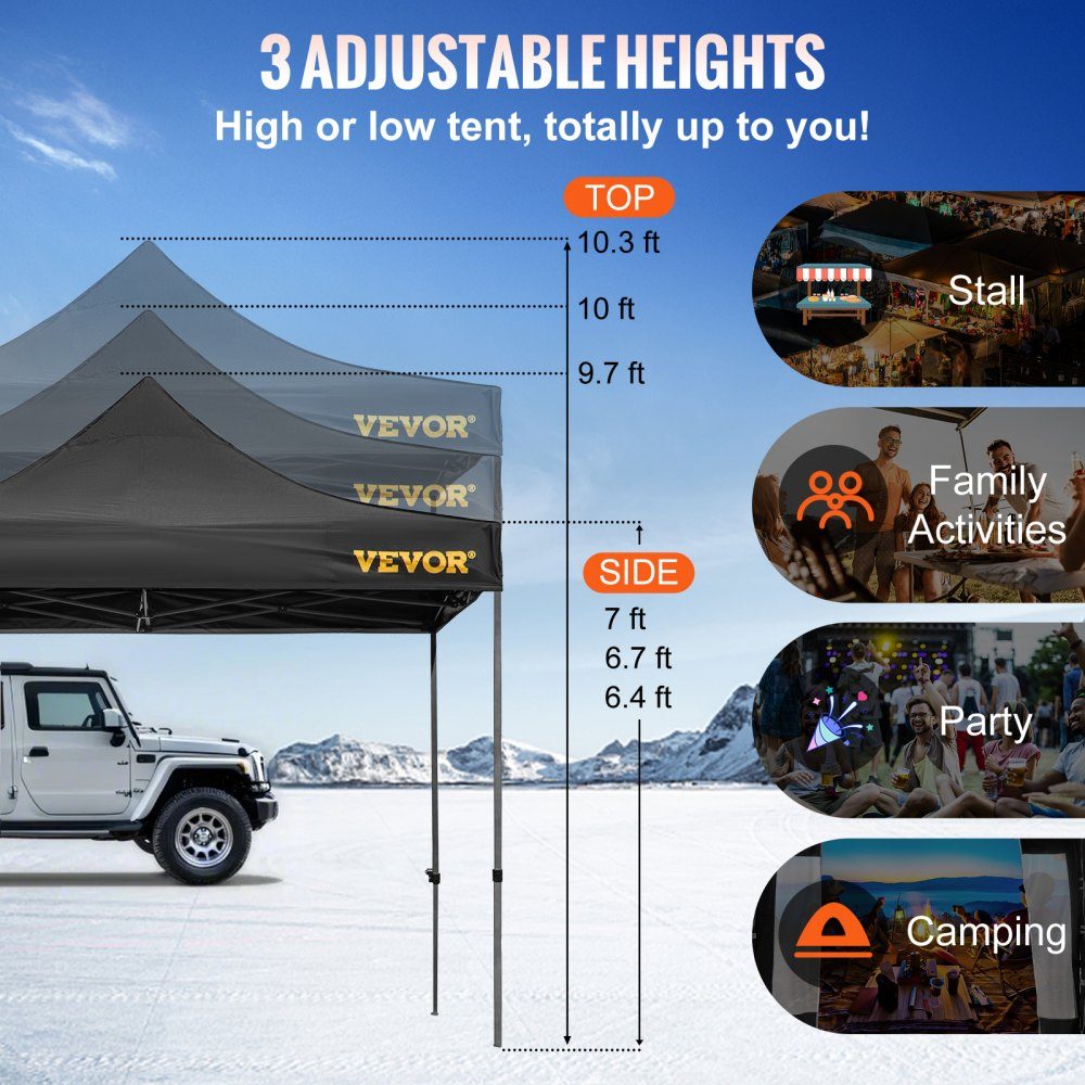 Vouwpaviljoen 3x3m Vouwpaviljoen 240g PVC gecoat polyester Pop-up paviljoen 1,95-2,13 m Verstelbare feesttent Tuintent Strandtent voor bruiloft of andere commerciële activiteiten