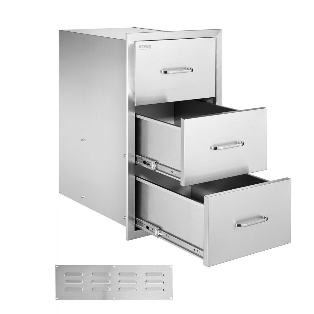 Küchenschubladen Outdoor-Schubladenschrank (47 x 57 x 57 cm) mit dreifachem Zugriff aus Edelstahl, Schubladenaufbewahrung für Grillinsel mit Griff, für Grillstation
