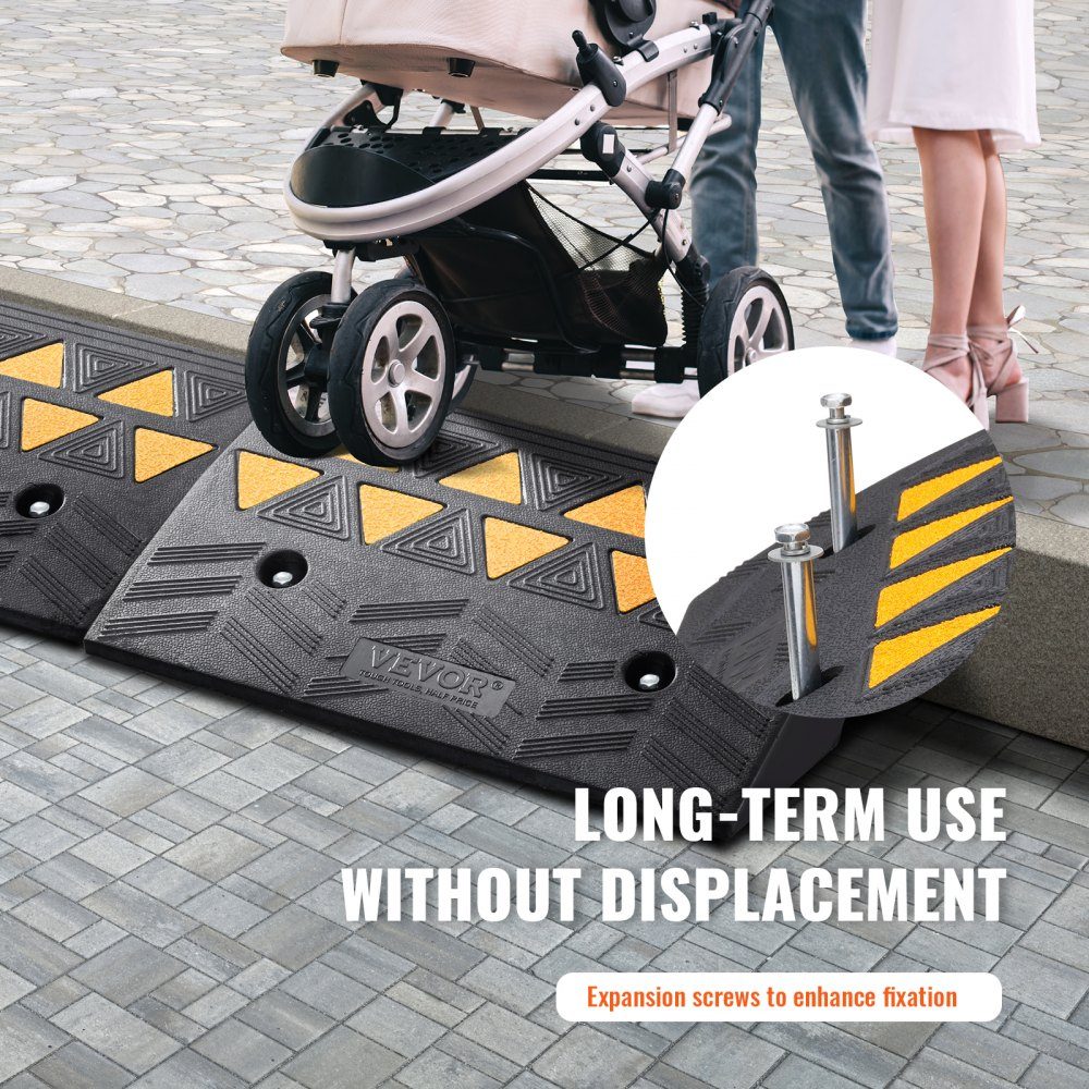 2 x Threshold Ramp, Solid Rubber Door Threshold Ramp, Maximum Load up to 15 Tons, Curb Ramp, 48.3 x 33 x 12.7 cm, Wheelchair Ramp, Access Ramp, Rubber Ramp, Ideal for Uneven Floors, Curbs