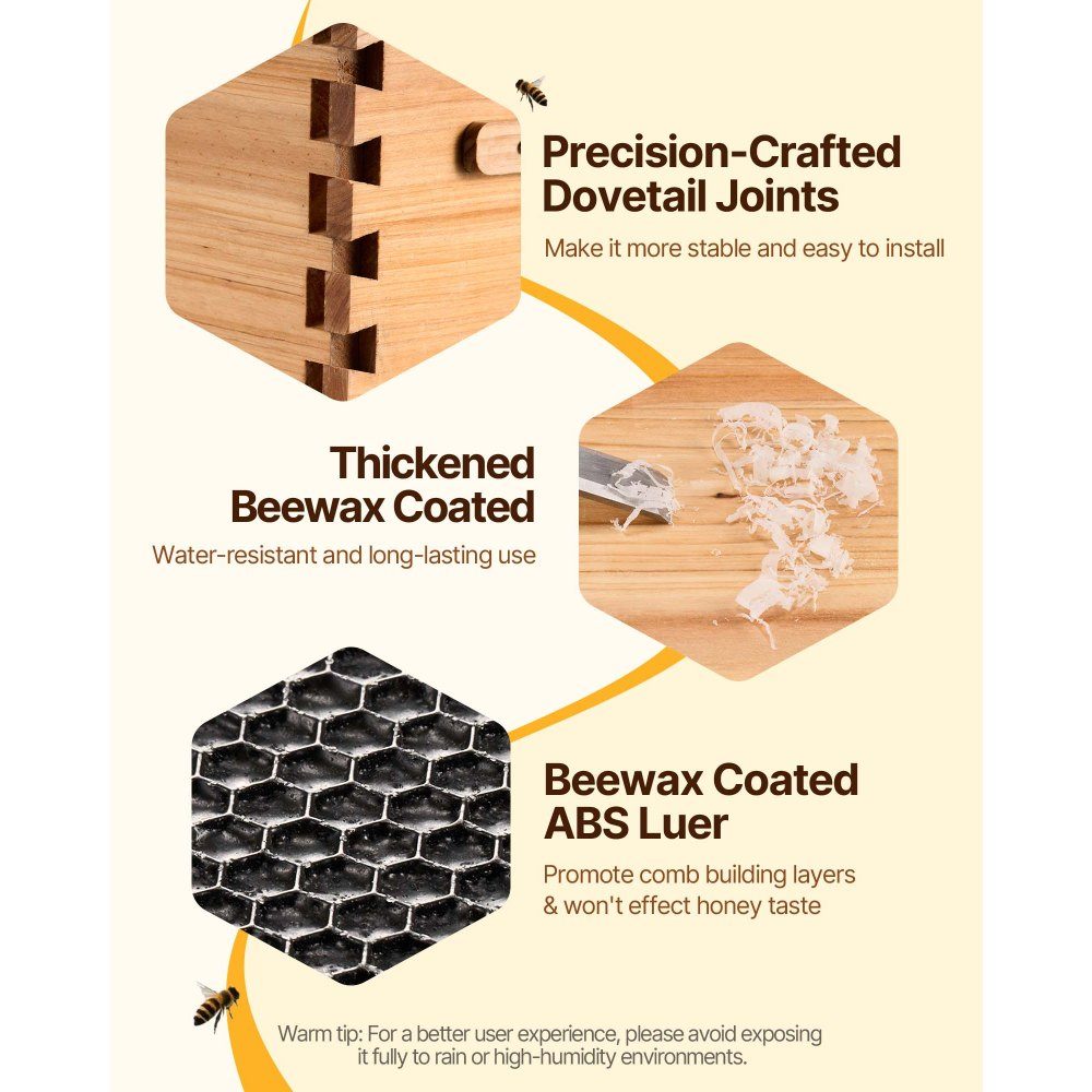 Beehive, 20 Frames, Zander Beehive, Beeswax Coated Fir Wood, 1 Deep + 1 Medium Bee Box, Langstroth Beehive Set, Clear Acrylic Windows with Foundations