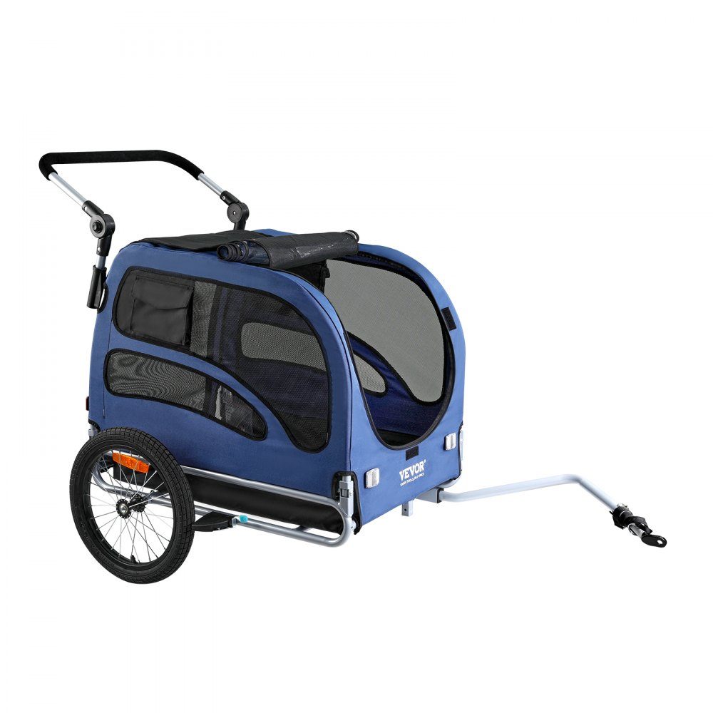 Hundeanhänger 45 kg 2-in-1 Fahrradanhänger Kohlenstoffstahl + 600D Oxford-Gewebe + PP faltbar 1440 x 725 x 845 mm als Anhänger 1320 x 725 x 920 mm als Kinderwagen Hundebuggy Jogger Anhänger Blau