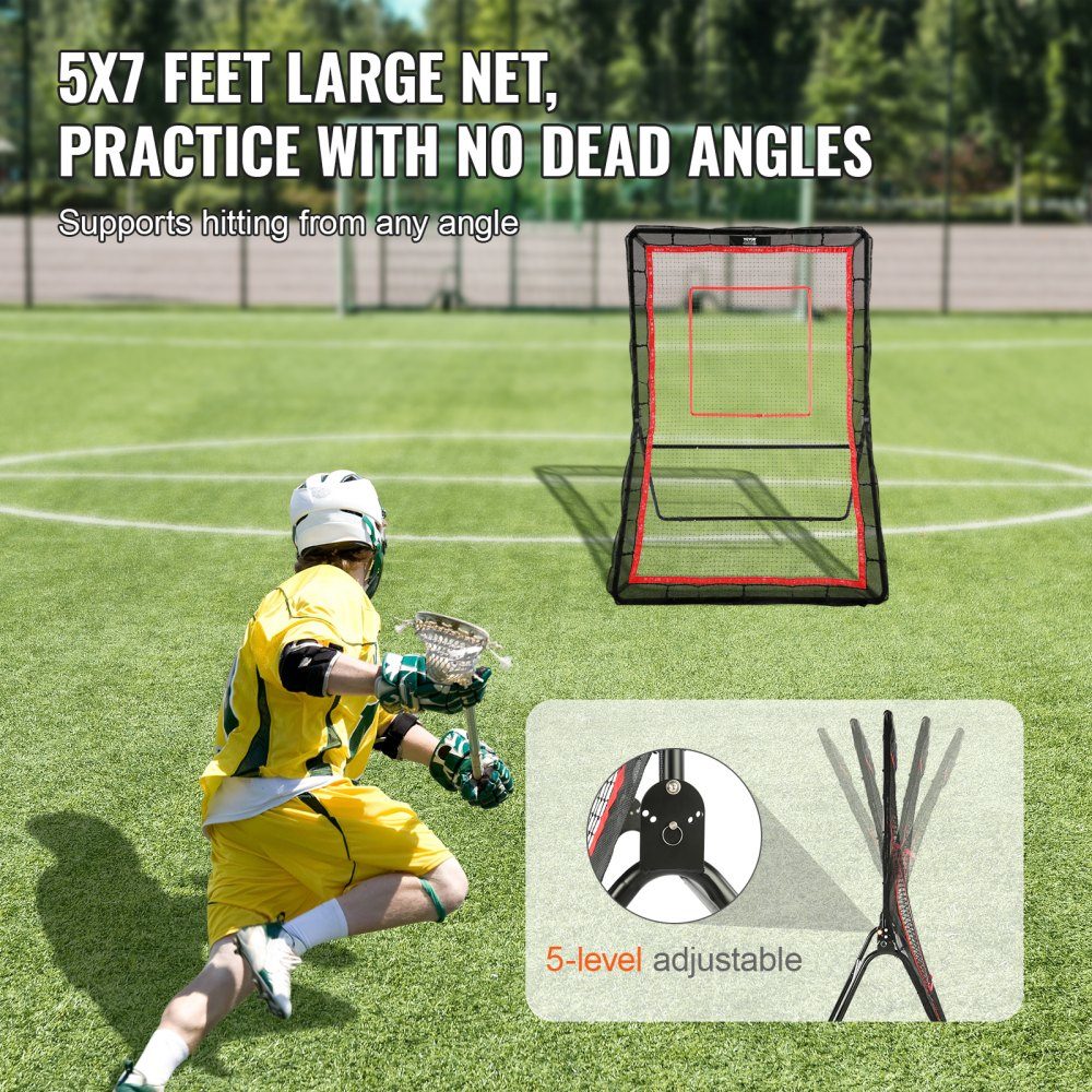Hinterhof-Lacrosse-Rebounder, 1,5 x 2,1 m, Volleyball-Rebound-Netz, Pitchback, Throwback, Baseball, Softball, Return-Trainingsbildschirm, verstellbarer Winkel, Schießübungs-Trainingswand mit Zielscheibe